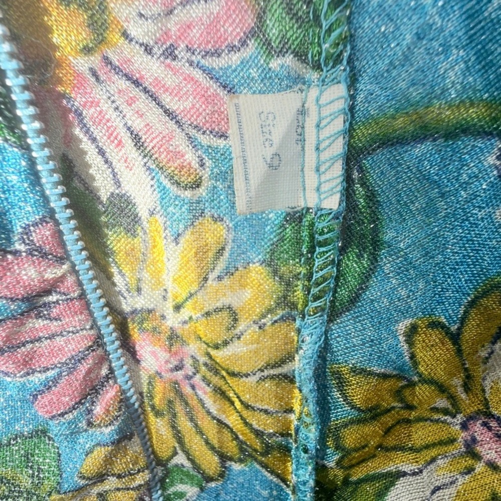 70s Disco Glam Metallic FloralVintage Zip Jacket Bouncing Bertha Blue Pink Sz 9 - Picture 11 of 13